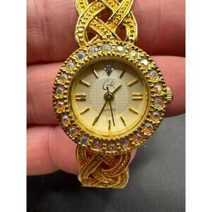 Cache Women's Quartz Watch Rhinestones Fashion Cuff Gold Tone Bracelet